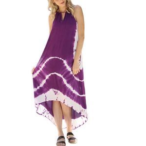 Anandas Collection Purple & White Tie Dye Hi Low Sleeveless Midi Dress Women XL